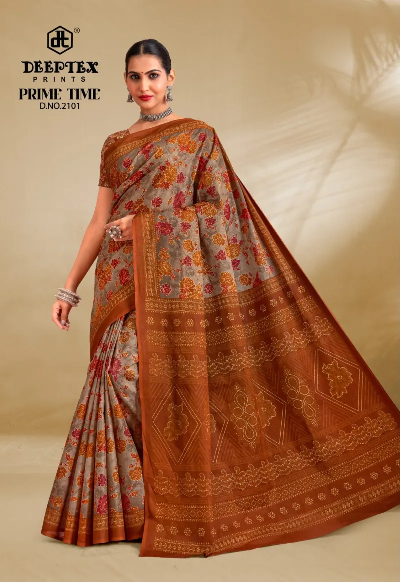 Prime Time Vol 21 By Deeptex Heavy Cotton Printed Saree